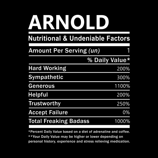 Arnold Name T Shirt - Arnold Nutritional and Undeniable Name Factors Gift Item Tee by nikitak4um