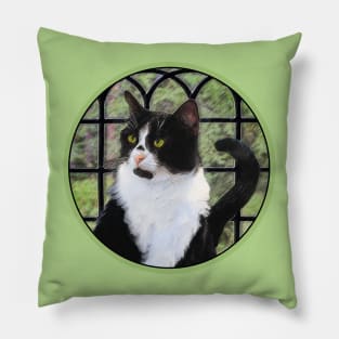 Tuxedo Cat in Window Pillow