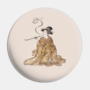 Oriental Fung Shui Japanese Smoking Lady Pin