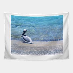 Strutting Pelican on the Beach Tapestry