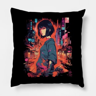 Cyberpunk Anime Aesthetic in Tokyo Japan Pillow