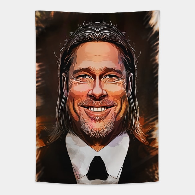 Brad Pitt - Caricature Tapestry by Naumovski