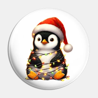 Penguin Wrapped In Christmas Lights Pin