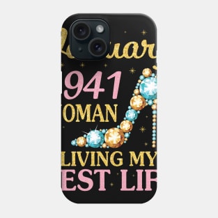 Happy Birthday 80 Years To Me Nana Mommy Aunt Sister Wife January 1941 Woman Living My Best Life Phone Case