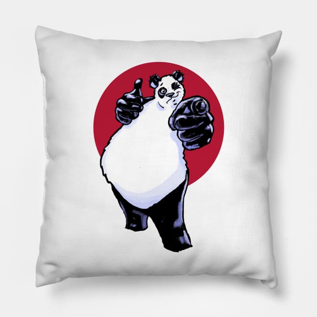 Buddy Panda with Red Background Pillow by MSerido
