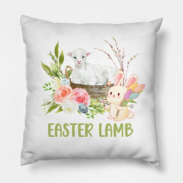 Easter Bunny Beautiful Easter Eggs Pillow by ArtManryStudio