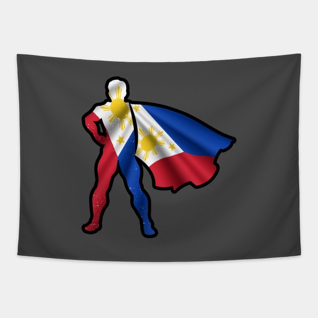 Grunge Filipino Hero Wearing Cape of Philippines Flag Representing Hope and Peace Tapestry by Mochabonk