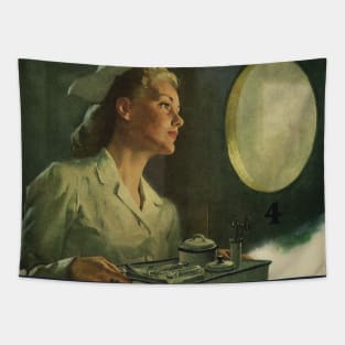 Vintage Science and Medicine, Nurse with Medical Tools on a Tray Tapestry