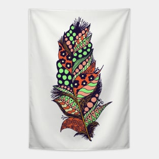 Boho Line Art Zentangle Feather Tapestry