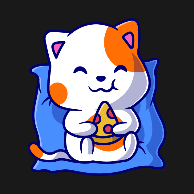 Cute Cat Eating Pizza on Pillow Cartoon by Catalyst Labs