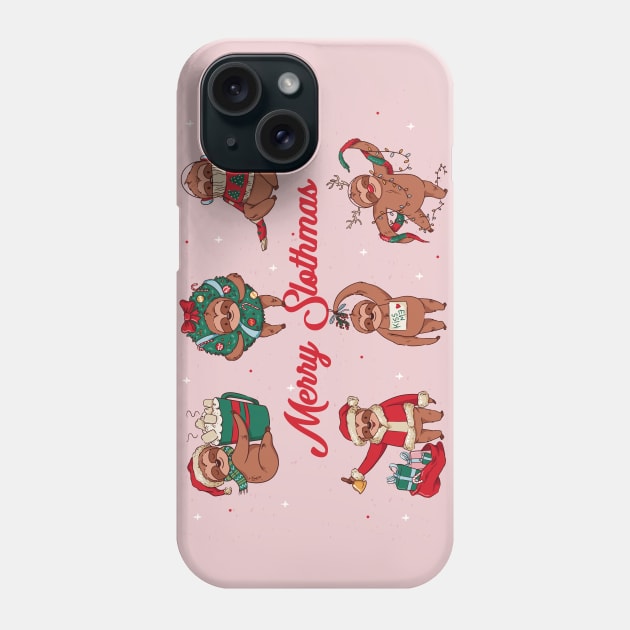 Merry Slothmas // Cute Christmas Sloth Cartoons Phone Case by SLAG_Creative