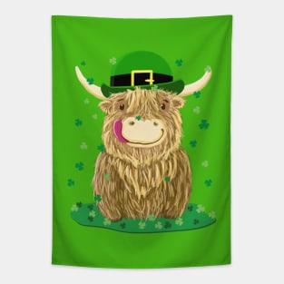 Scottish Highland Cow St Patrick's Day Shamrocks Tapestry