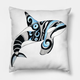 Orca Killer Whale Tribal Tattoo Blue Black Ink Pillow