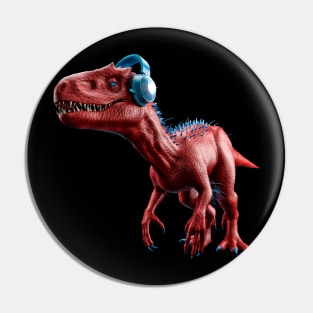 red and blue tyrannosaurus rex t-rext earing music with phones Pin