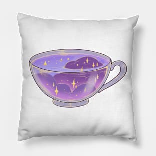 Black background magical soft night clouds tea cup sticker Pillow