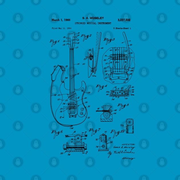 Bass Guitar Patent Blueprint 1966 by MadebyDesign