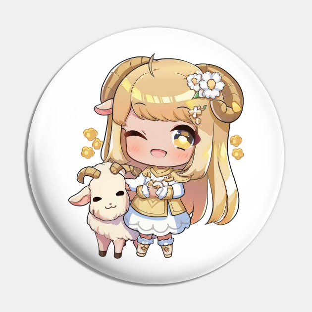 Capricorn the Goat Chibi Zodiac Anime Girl Pin by peachycrossing