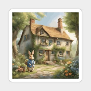 Whimsical Rabbit Cottage Magnet