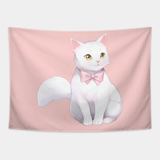 White Kitty with a Pink Bow Tapestry