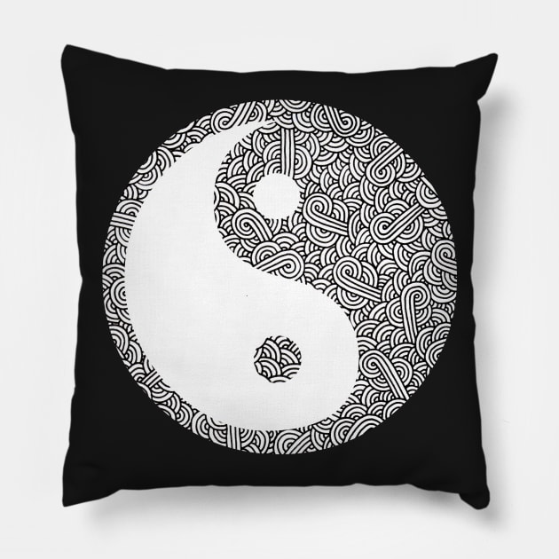 Black and white swirls doodles Yin Yang Pillow by Savousepate