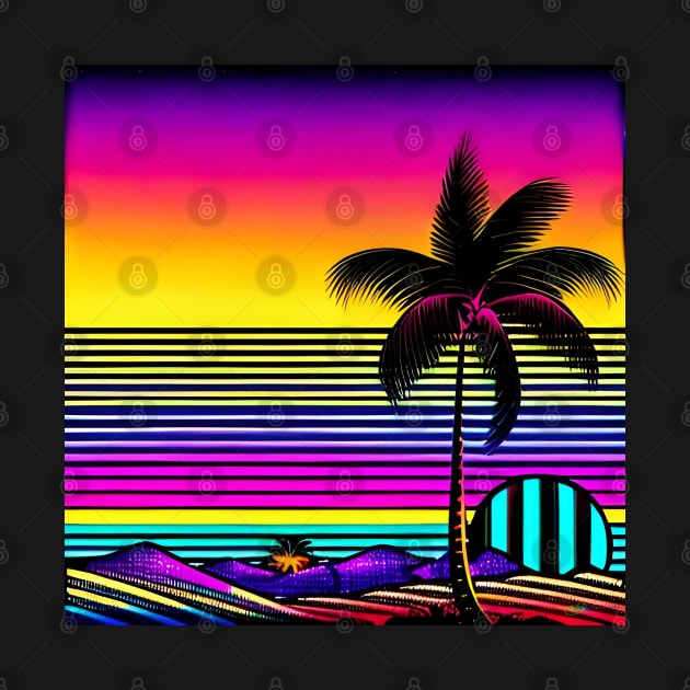 RetroWave 80s Sunset Beach 87 by Benito Del Ray