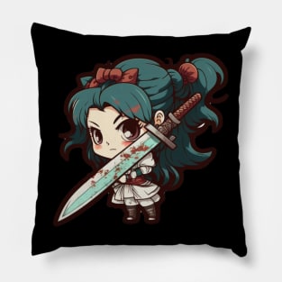 Anime Girl with Katana Pillow