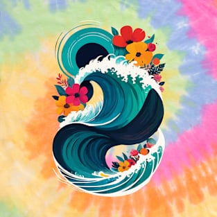 wave and flower T-Shirt