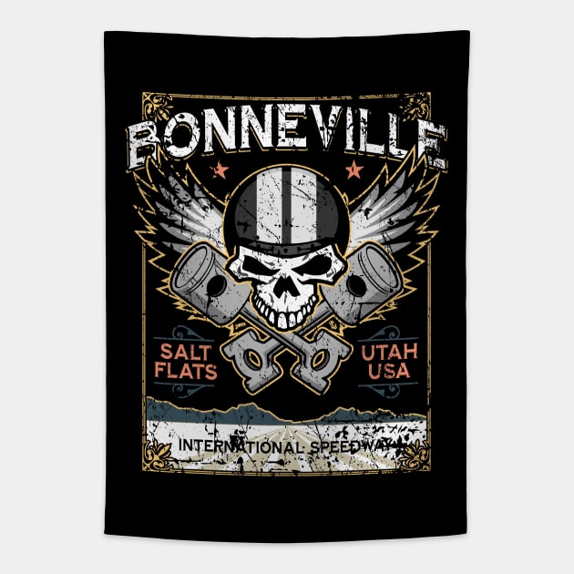 Bonneville Salt Flats Utah Distressed Grunge Skull Design Tapestry by hobrath