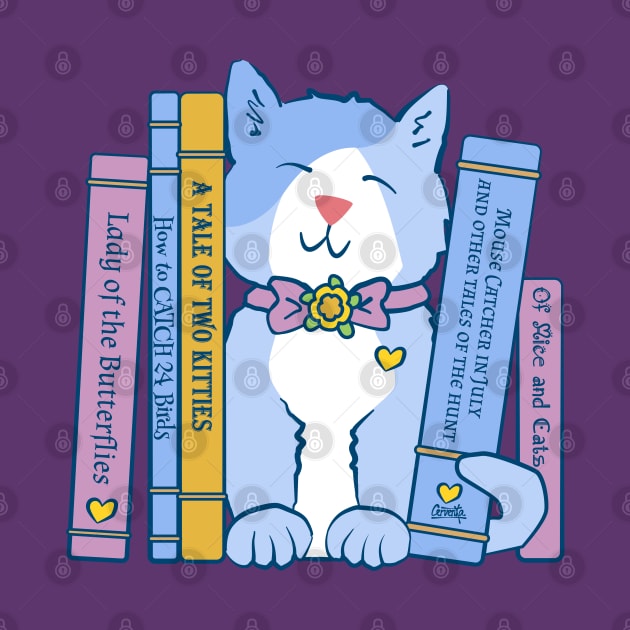 Kitten with Books Cute Cat with Literature by Sue Cervenka