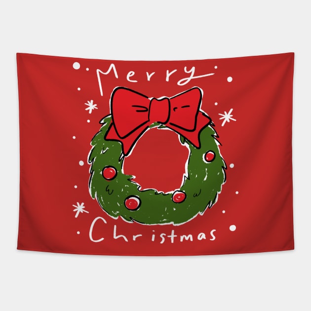 Merry Christmas Wreath Tapestry by Potato_pinkie_pie