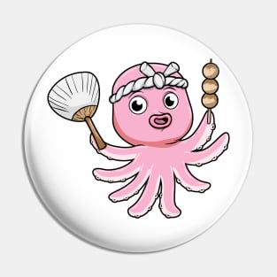 Octopus as vendor with feather duster and skewer Pin