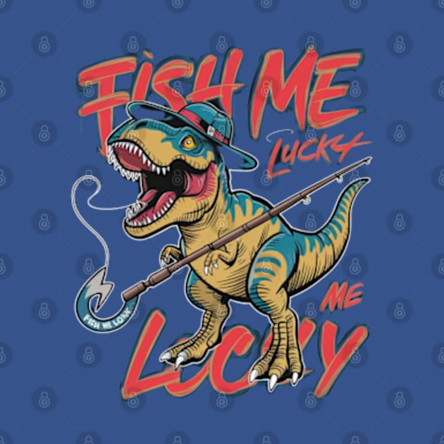 fun cartoon image of a t rex fishing with the words fish me lucky written on the inside (4) by YolandaRoberts