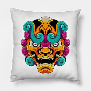 The Furious Japanese Lion 2 - Komainu Vector art illustration Pillow