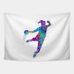 Handball Girl Colorful Watercolor Silhouette Tapestry