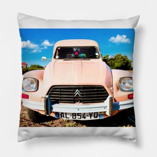 Pink vintage french car. Citroe* Dyane. Pillow