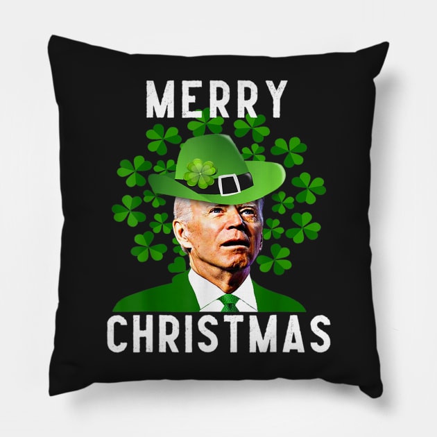 Funny Joe Biden Merry Christmas Confused St Patricks Day Pillow by nickymax915