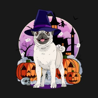Pug Witch Halloween Pumpkin Ghost T-Shirt