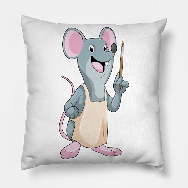 Mouse as Painter with Paint brush Pillow by Markus Schnabel