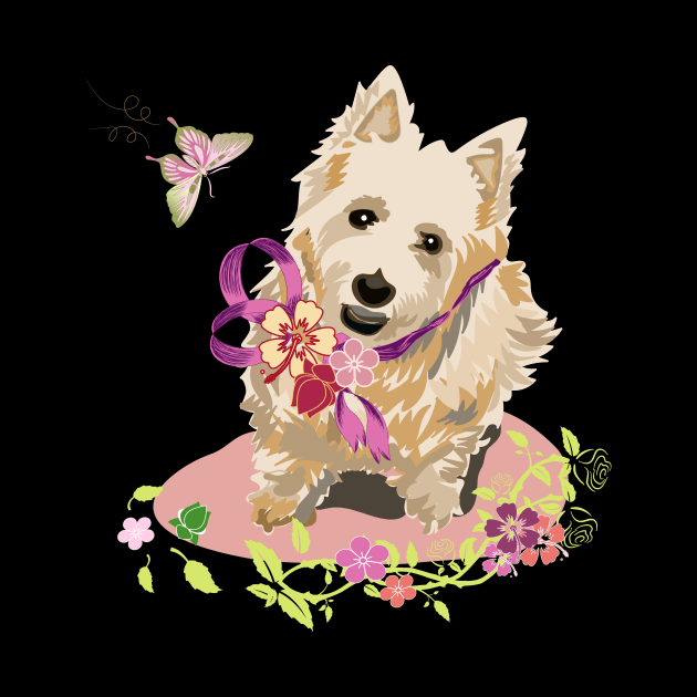 Terrier Dog with Flowers Butterflies by LizzyizzyDesign