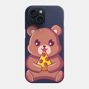 Cute brown bear eating pizza Phone Case