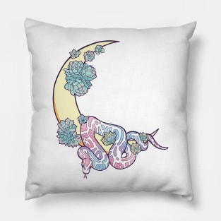 pastel princess ball python snake hanging off the moon design Pillow