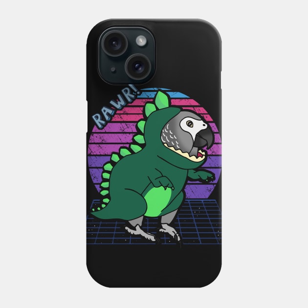 Aesthetic Vaporwave Dinosaur African Grey Parrot Phone Case by FandomizedRose