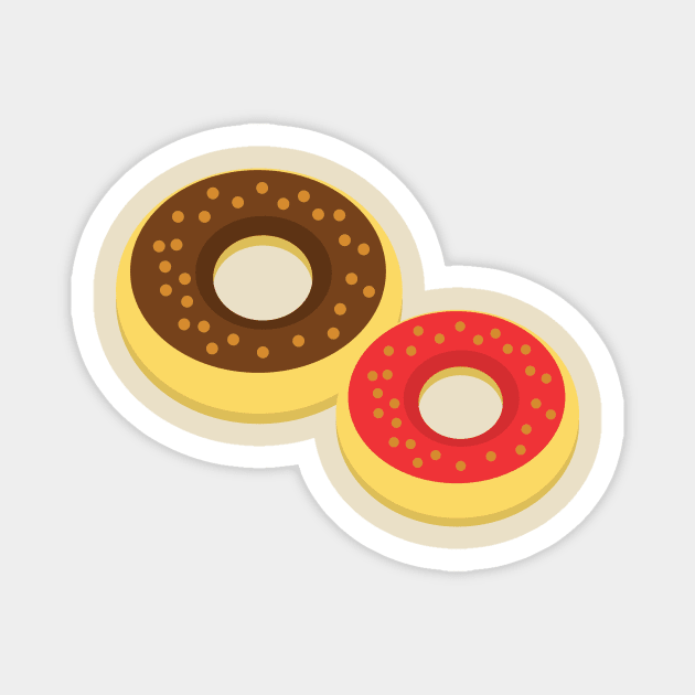 Chocolate and Strawberry Donut Pair Magnet by InkyArt