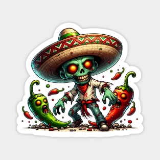 Zombie Cinco de Mayo Man and Hot Peppers Magnet