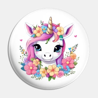 Adorable Baby Unicorn with flowers Pin
