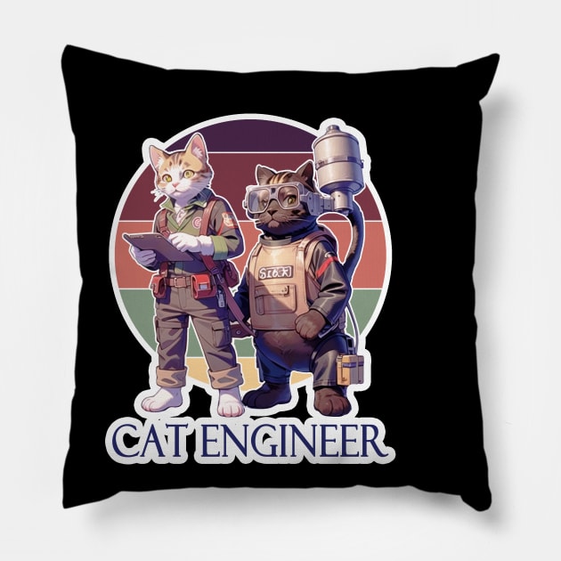 Cat Engineer Pillow by LycheeDesign