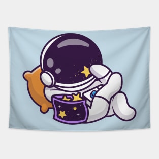 Cute Astronaut Chill With Eating Star Snack Cartoon Tapestry