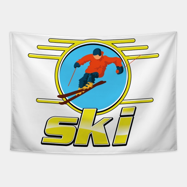 Retro ski logo Tapestry by nickemporium1