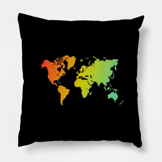 World Map Colorful - Travel The World Art for Travelers Pillow by mangobanana