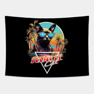 Retro Wave Siamese Cat Miami Shirt Tapestry